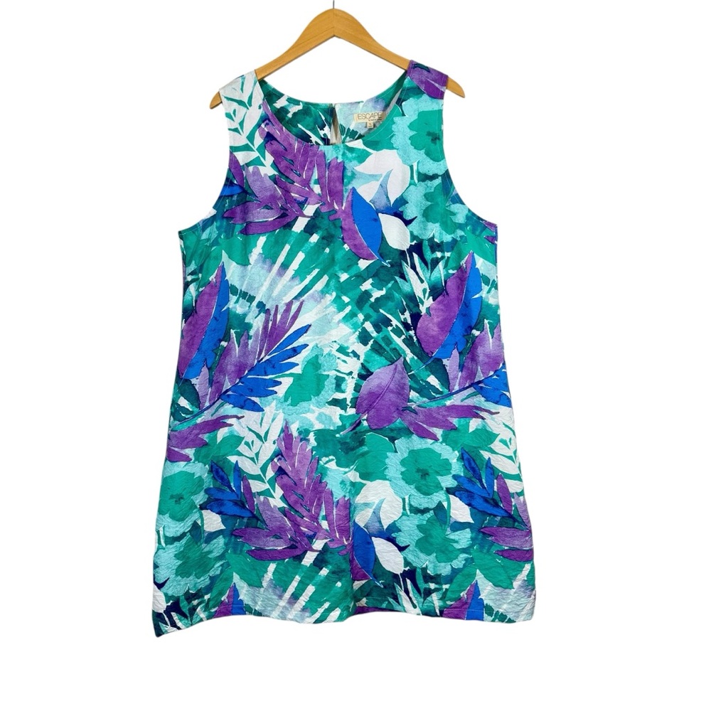 Escape by Habitat Palm Shift Dress Womans XL Sleeveless Crinkle Watercolor Beach